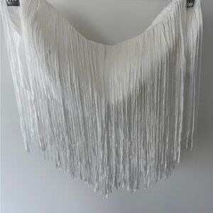 12th Tribe White Fringe Crop Top